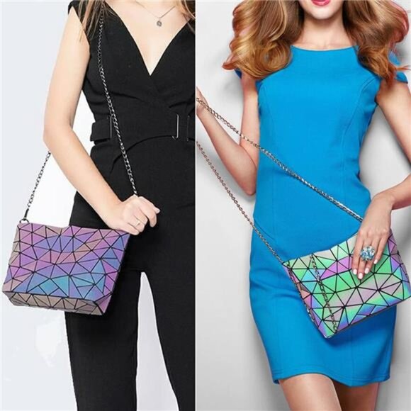 Holographic Purse Geometric Purse Luminous Handbag Purse and Wallet for Women - Picture 5 of 7